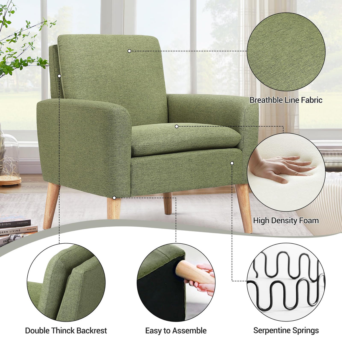 Set of 2 Green Upholstered Accent Chair D318