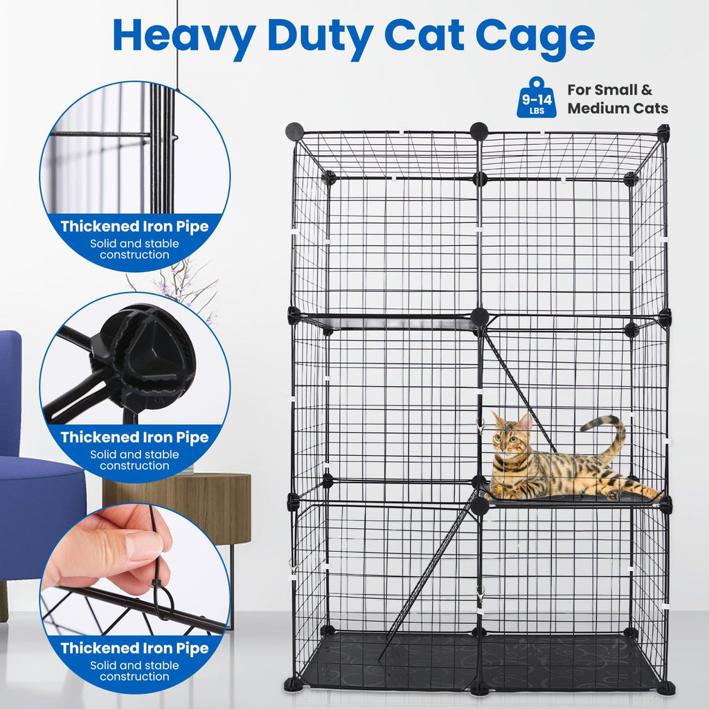3 Tier Metal Cat Playpen Cage with 3 Doors 2 Ladders U50675