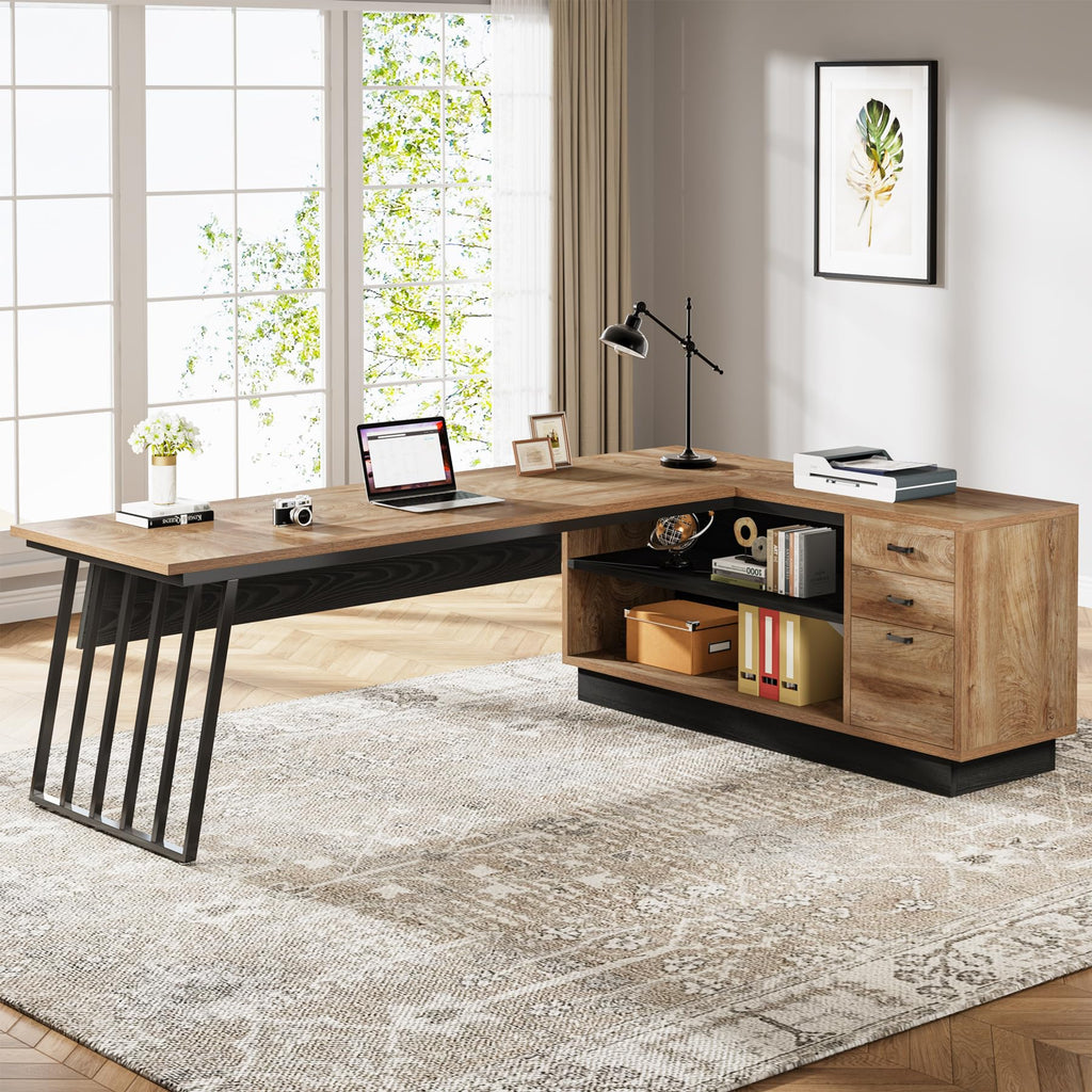 71-Inch L-Shaped Executive Desk with Cabinet L255095