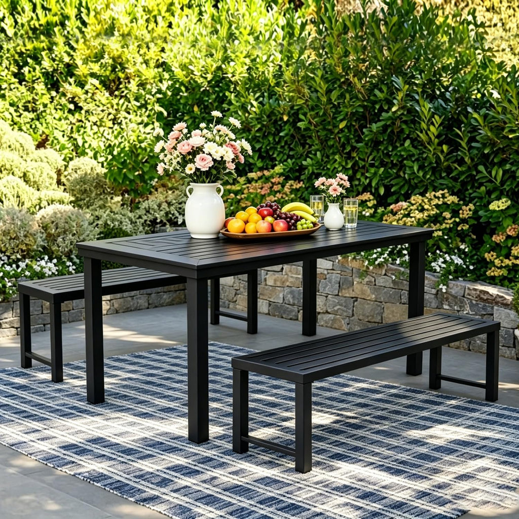 Black Metal Backless Outdoor Bench S293226