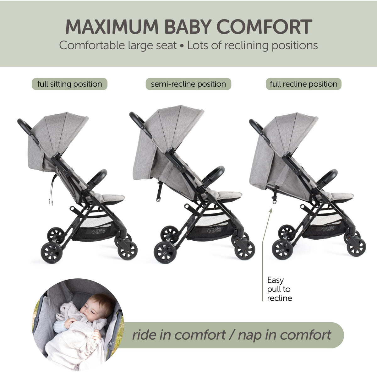 Lightweight Compact Travel Stroller with Canopy, Storage Basket & Recline X1717