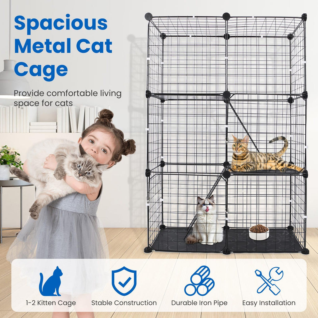 3 Tier Metal Cat Playpen Cage with 3 Doors 2 Ladders U50675