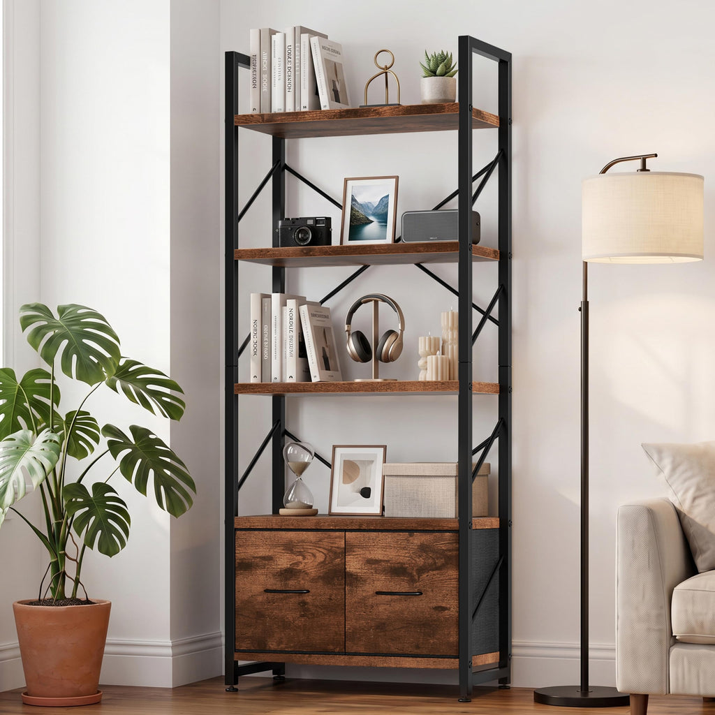 5 Tier Wood Bookshelf with Drawer P270140