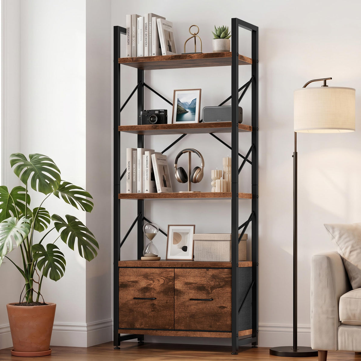 5 Tier Wood Bookshelf with Drawer P270140