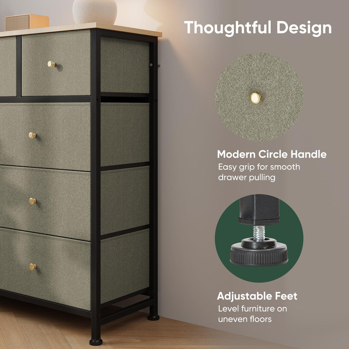 Fabric 9 Drawers Dresser Y624