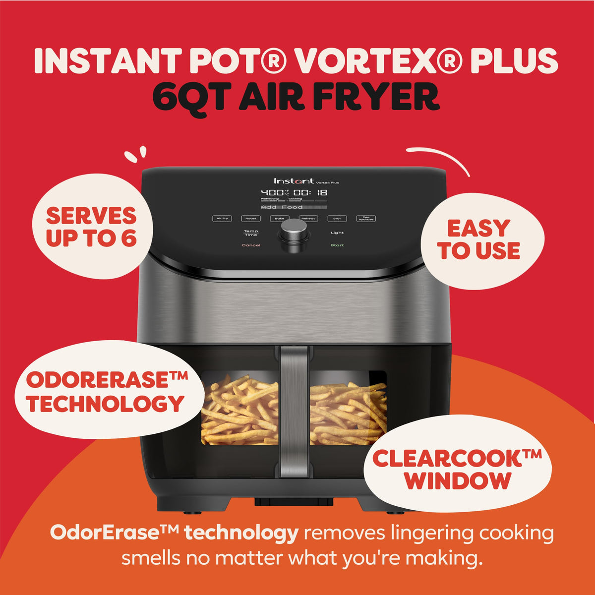 6 Qt 6-in-1 Air Fryer, Black O20459