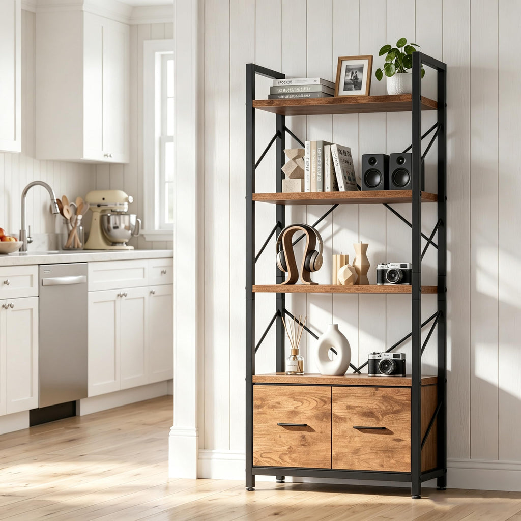 5 Tier Wood Bookshelf with Drawer P270140
