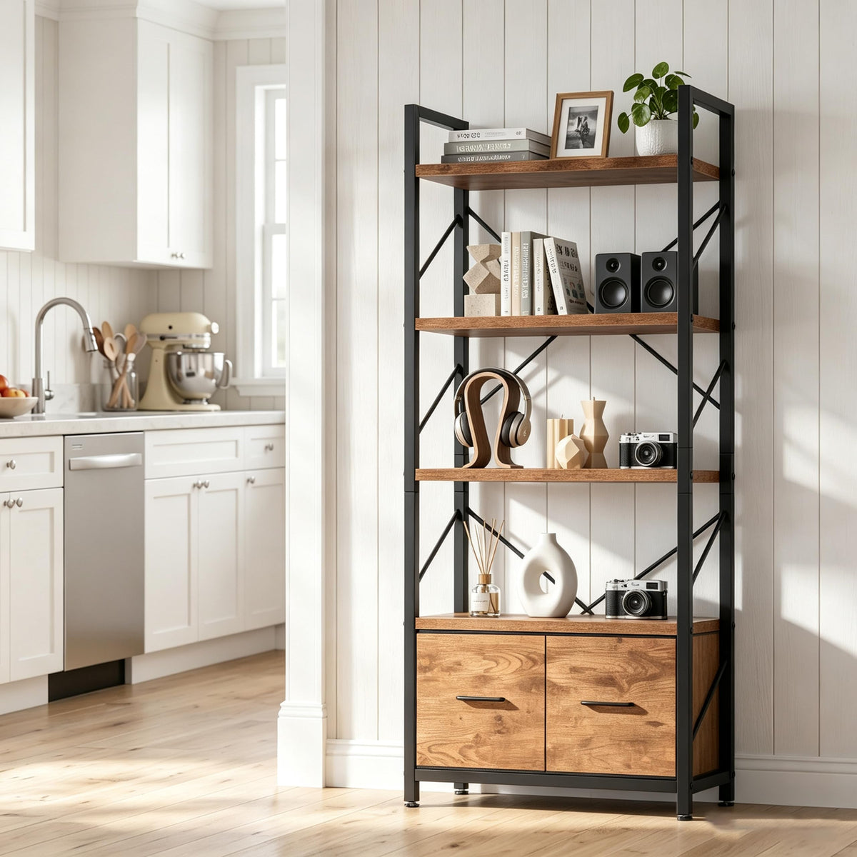 5 Tier Wood Bookshelf with Drawer P270140