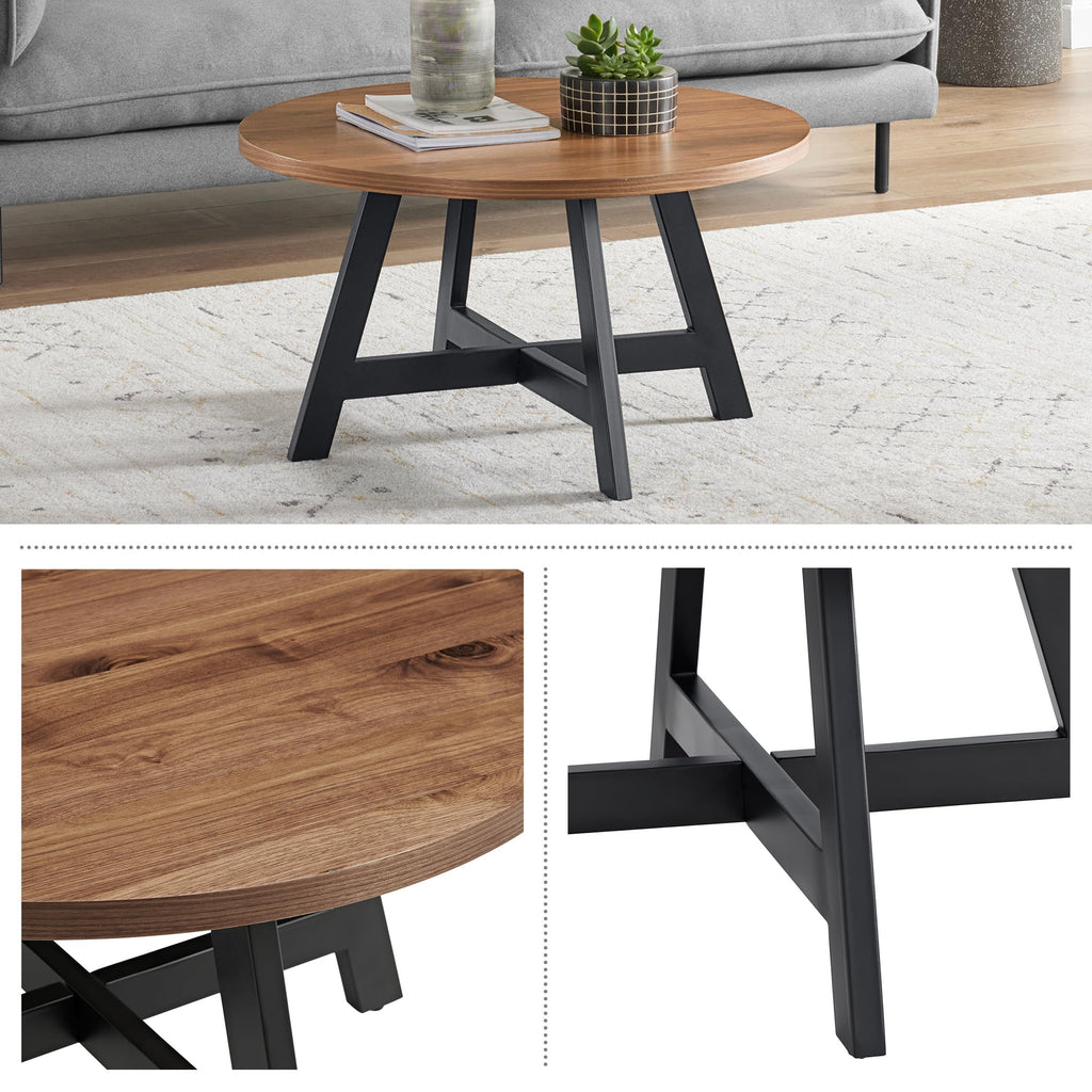 Round Wood Top Metal Base Coffee Table I883913