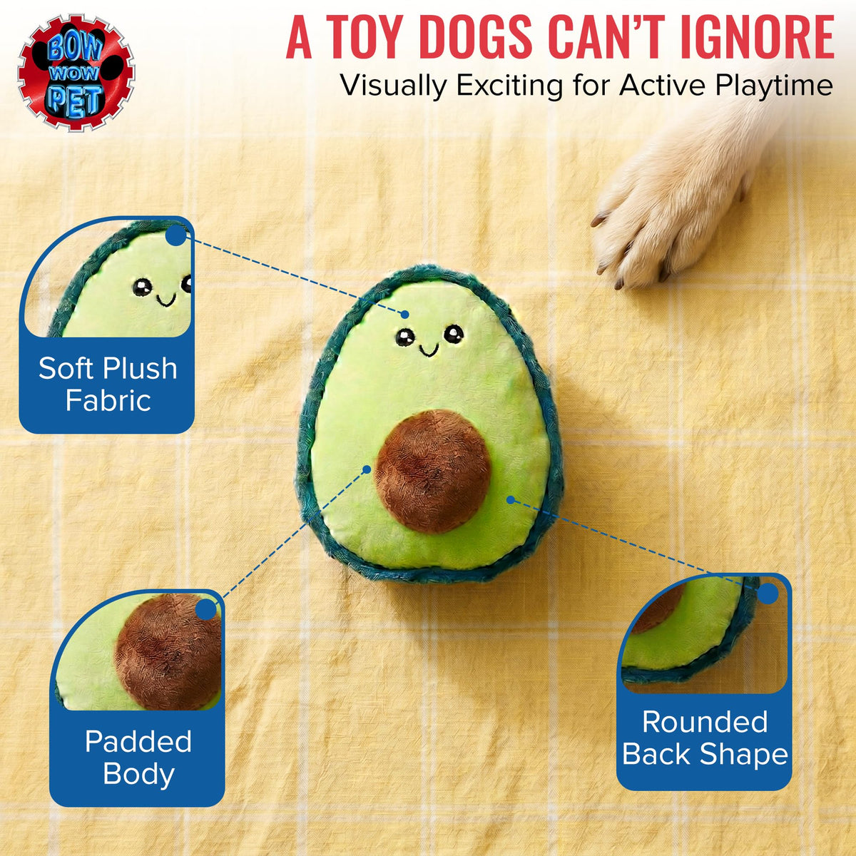 Avocado Plush Dog & Cat Toy with Squeaker Y9763