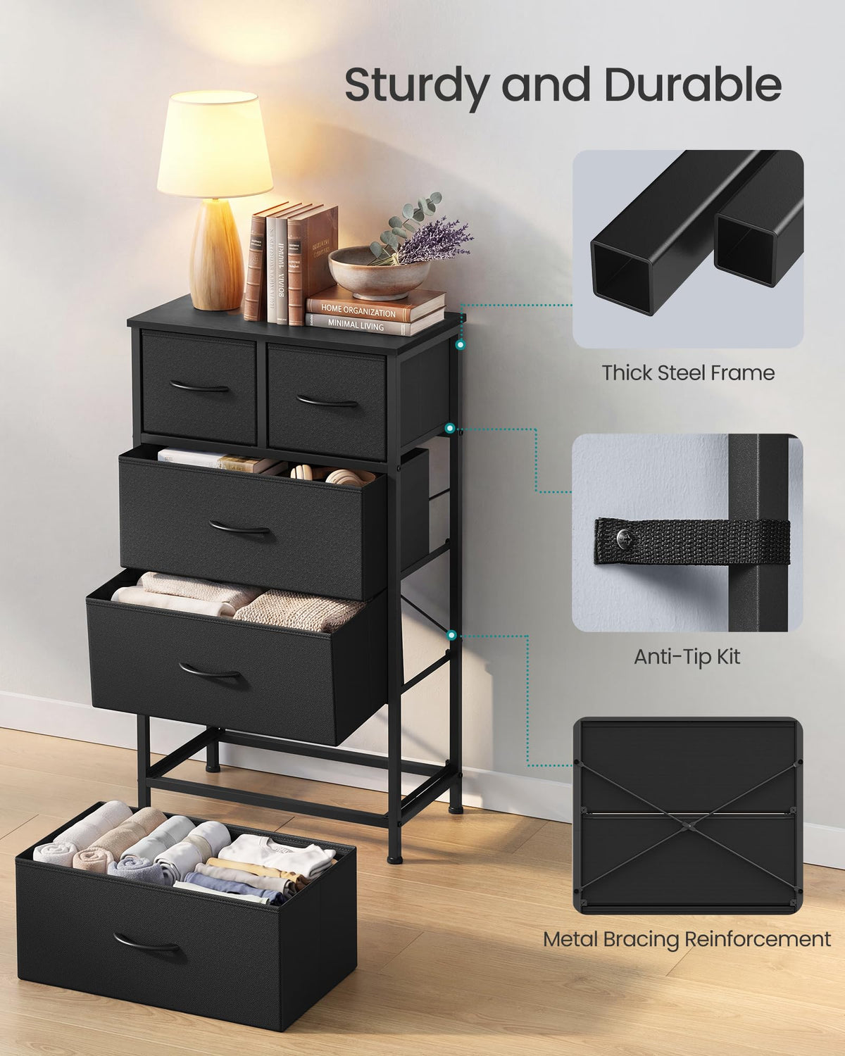 Tall Dresser with 5 Fabric Drawers W2490