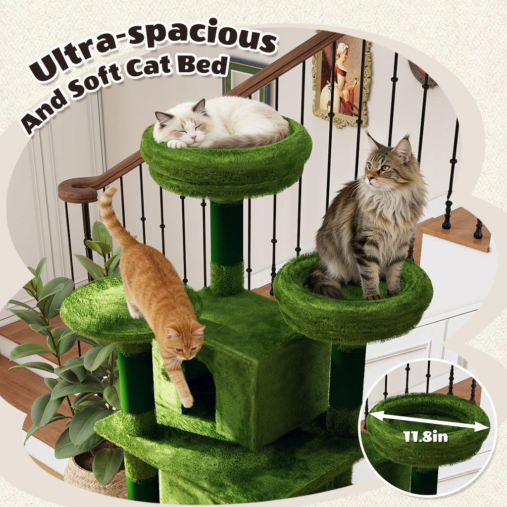 70.87" Green Multi-Level Cat Tree with Condos and Hammock V90903