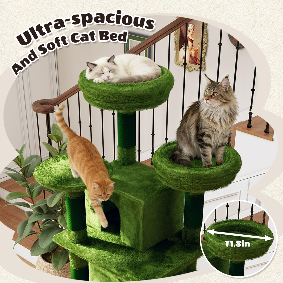 70.87" Green Multi-Level Cat Tree with Condos and Hammock V90903