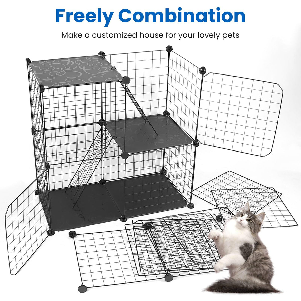 3 Tier Metal Cat Playpen Cage with 3 Doors 2 Ladders U50675