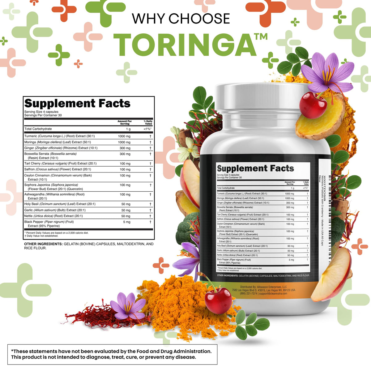 Turmeric Moringa Ginger Boswellia Saffron Supplement B25802