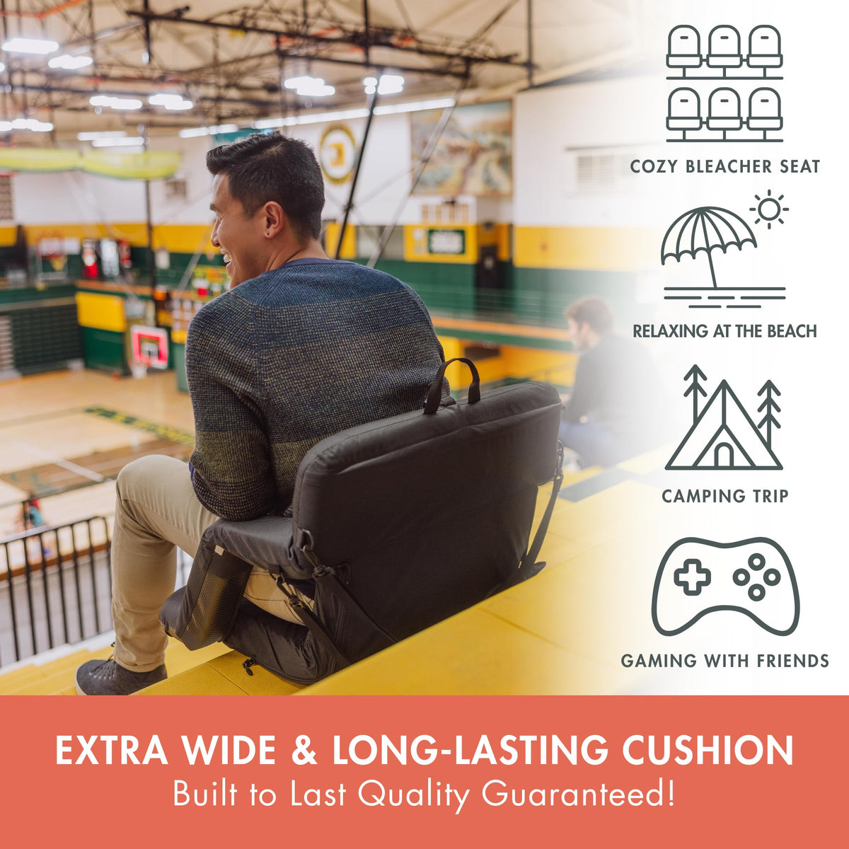 Portable Reclining Stadium Seat with Back Support, Black L783