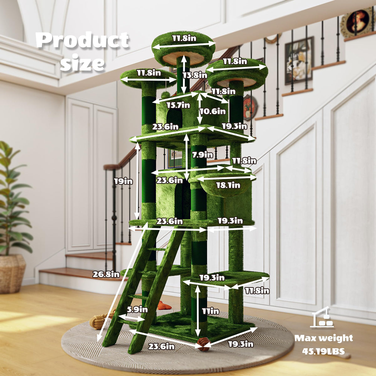 70.87" Green Multi-Level Cat Tree with Condos and Hammock V90903