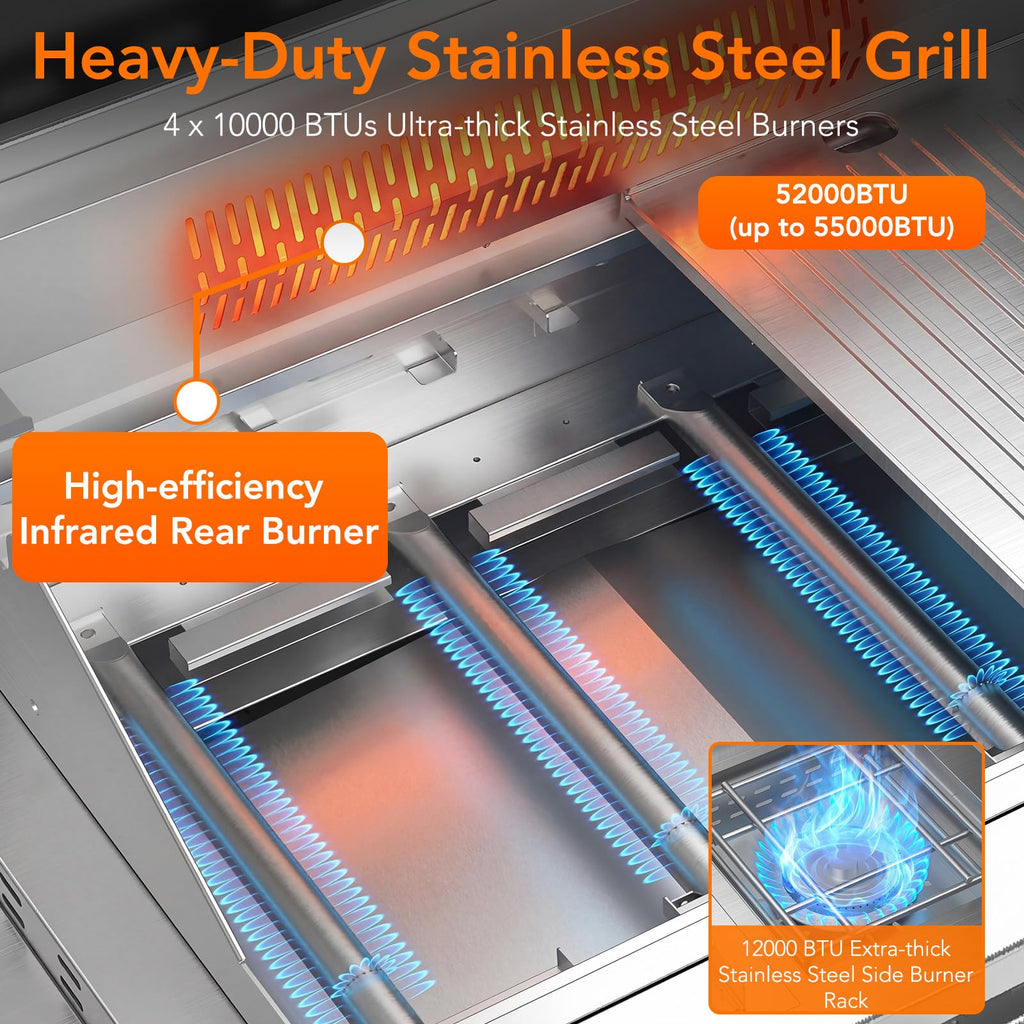 Heavy-duty SUS304 Stainless Steel 6-Burner Propane Gas Grill N786
