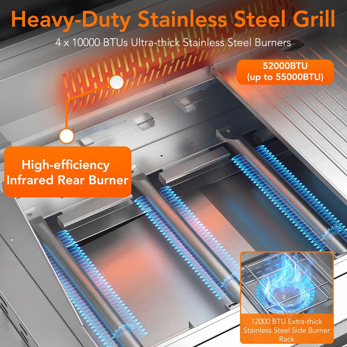 Heavy-duty SUS304 Stainless Steel 6-Burner Propane Gas Grill N786