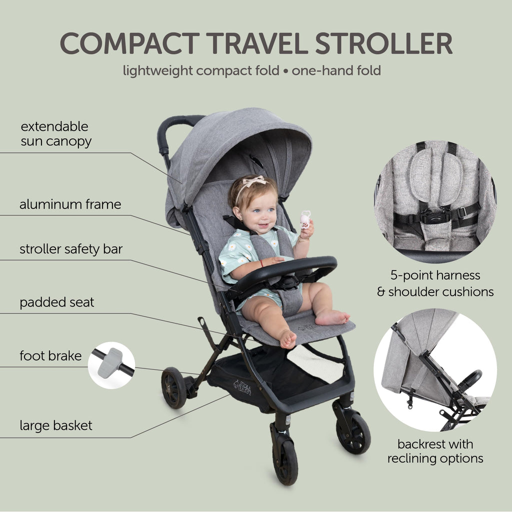 Lightweight Compact Travel Stroller with Canopy, Storage Basket & Recline X1717