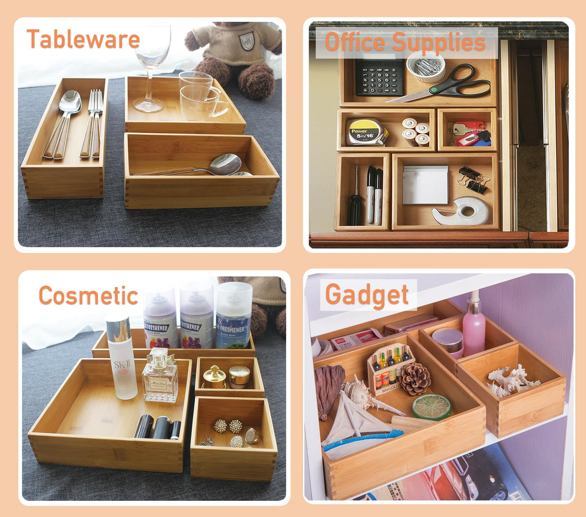 Bamboo Organizer Storage Boxes 4"*4" M525
