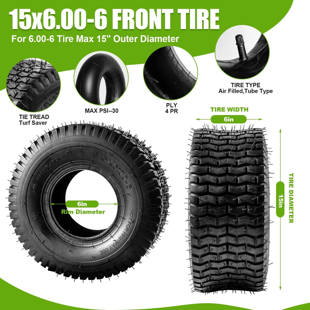 15x6.00-6 Lawn Mower Tire and Inner Tube 2PCS U527552