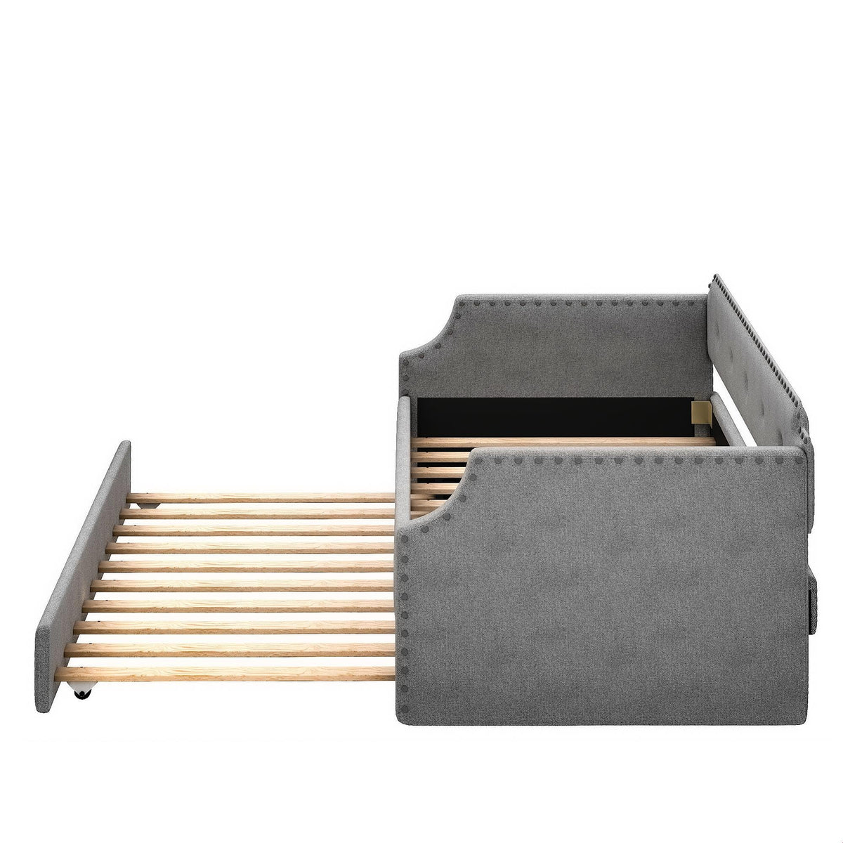 Gray Linen Upholstered Twin Daybed with Trundle Q688320