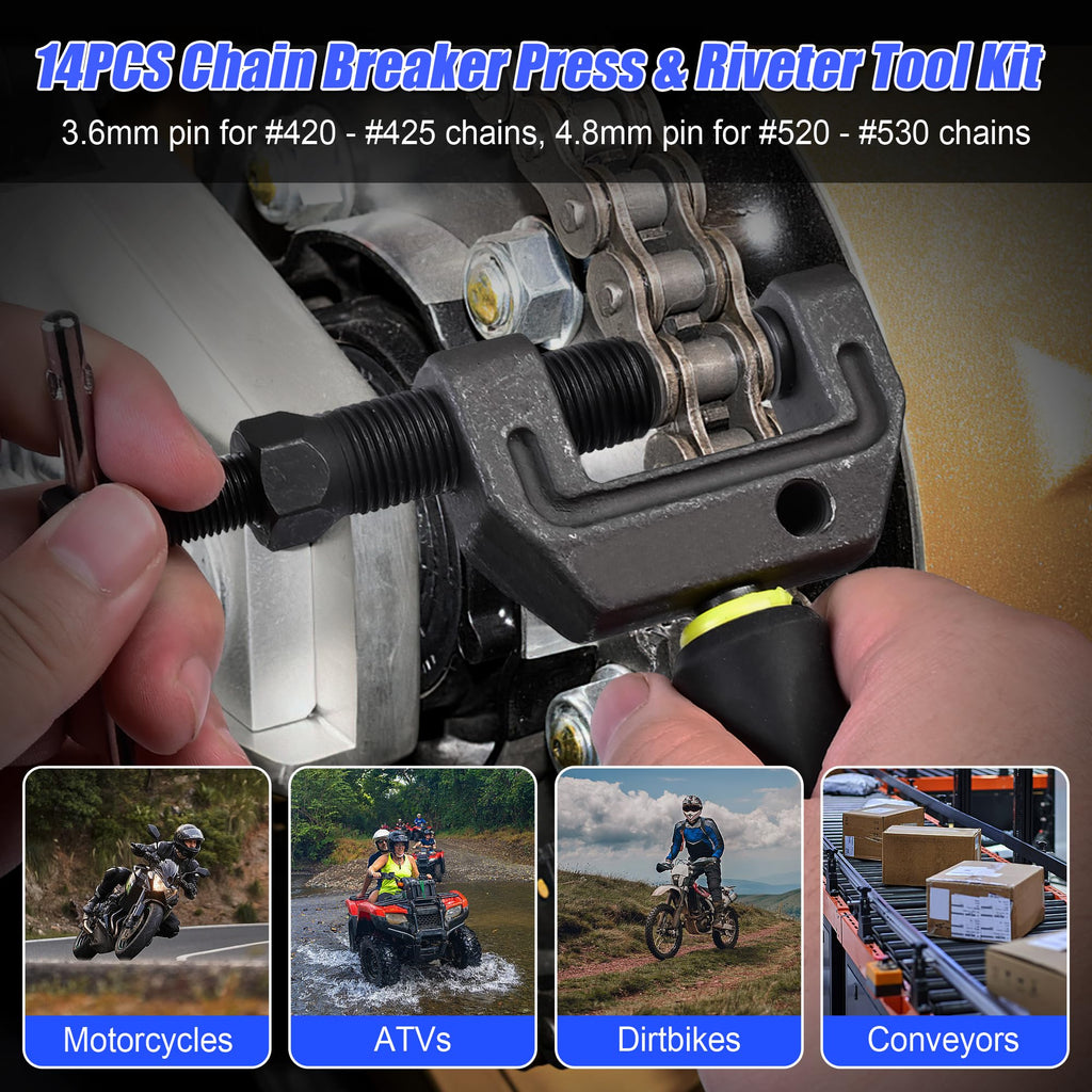 14 Pc Motorcycle Chain Breaker Tool Kit J981646