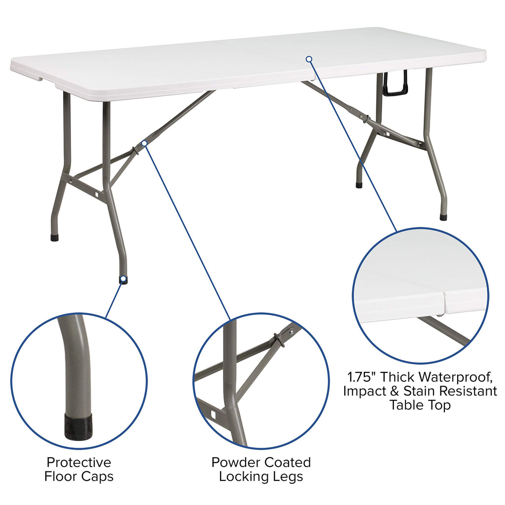 White 6-Foot Bi-Fold Plastic Folding Table Q1596