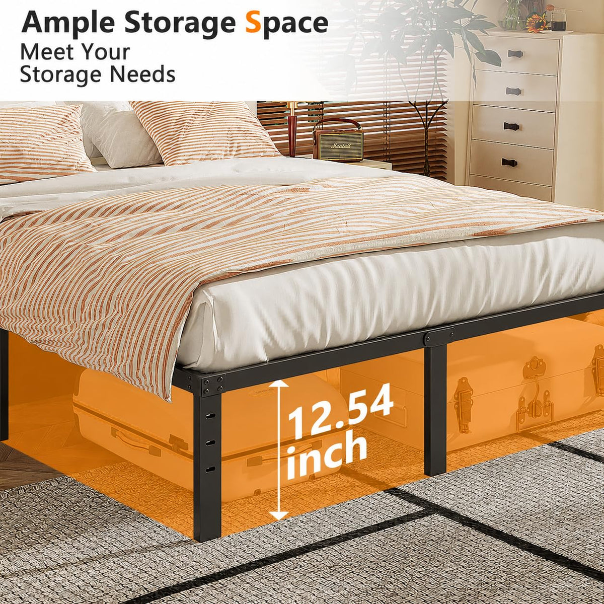 14 Inch Queen Metal Platform Bed Frame with Underbed Storage V4126