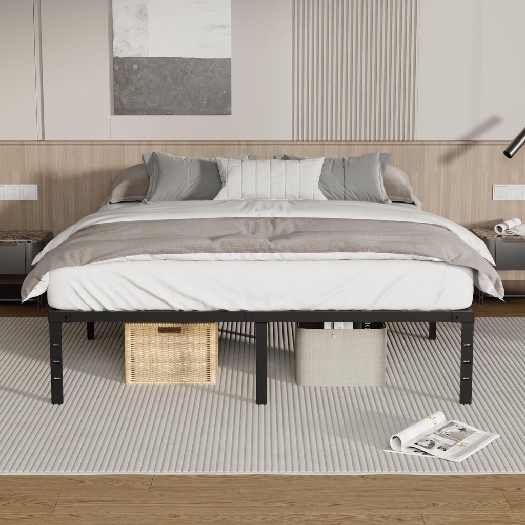 18 Inch Queen Size Metal Platform Bed Frame with Underbed Storage F57487