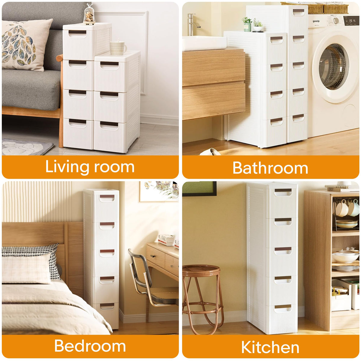 White 3 Drawer Slim Bathroom Cabinet J382