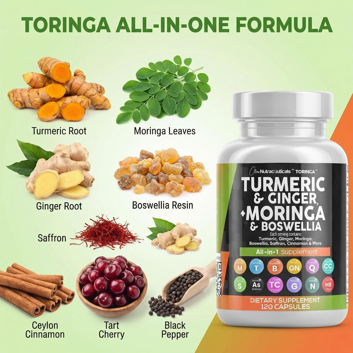 Turmeric Moringa Ginger Boswellia Saffron Supplement B25802