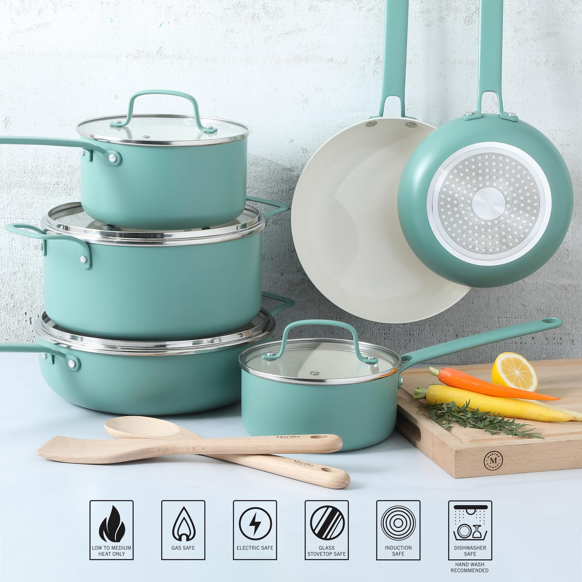 12 Piece Nonstick Ceramic Aluminum Cookware Set Teal K837714