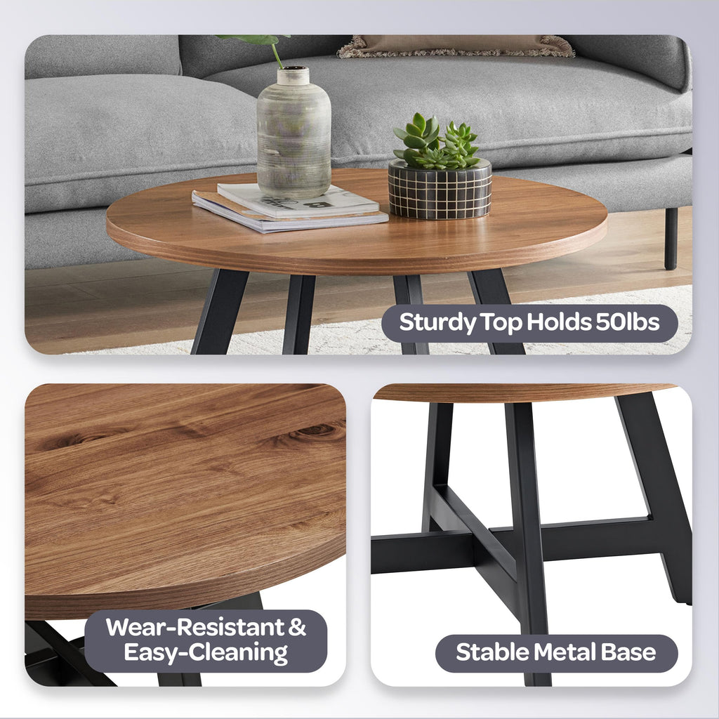 Round Wood Top Metal Base Coffee Table I883913