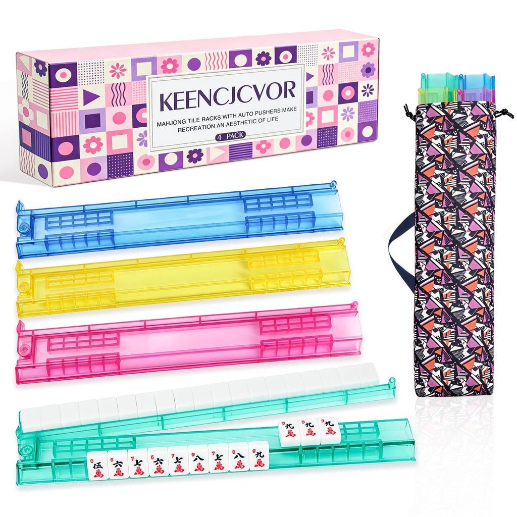 4 Pack Non-Slip Acrylic Mahjong Racks with Pushers L9065