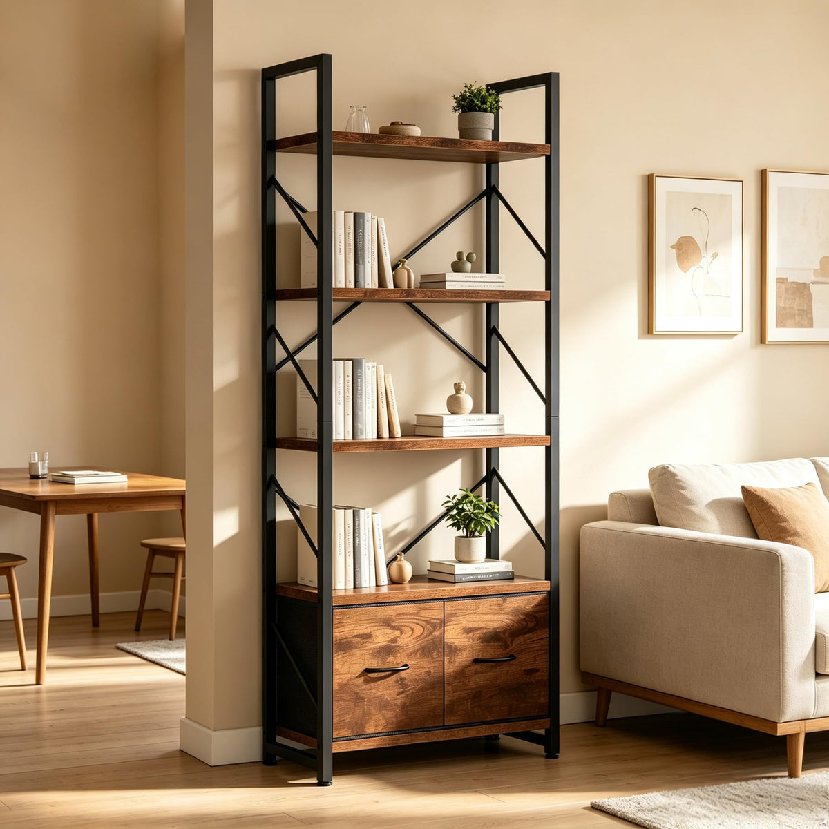5 Tier Wood Bookshelf with Drawer P270140