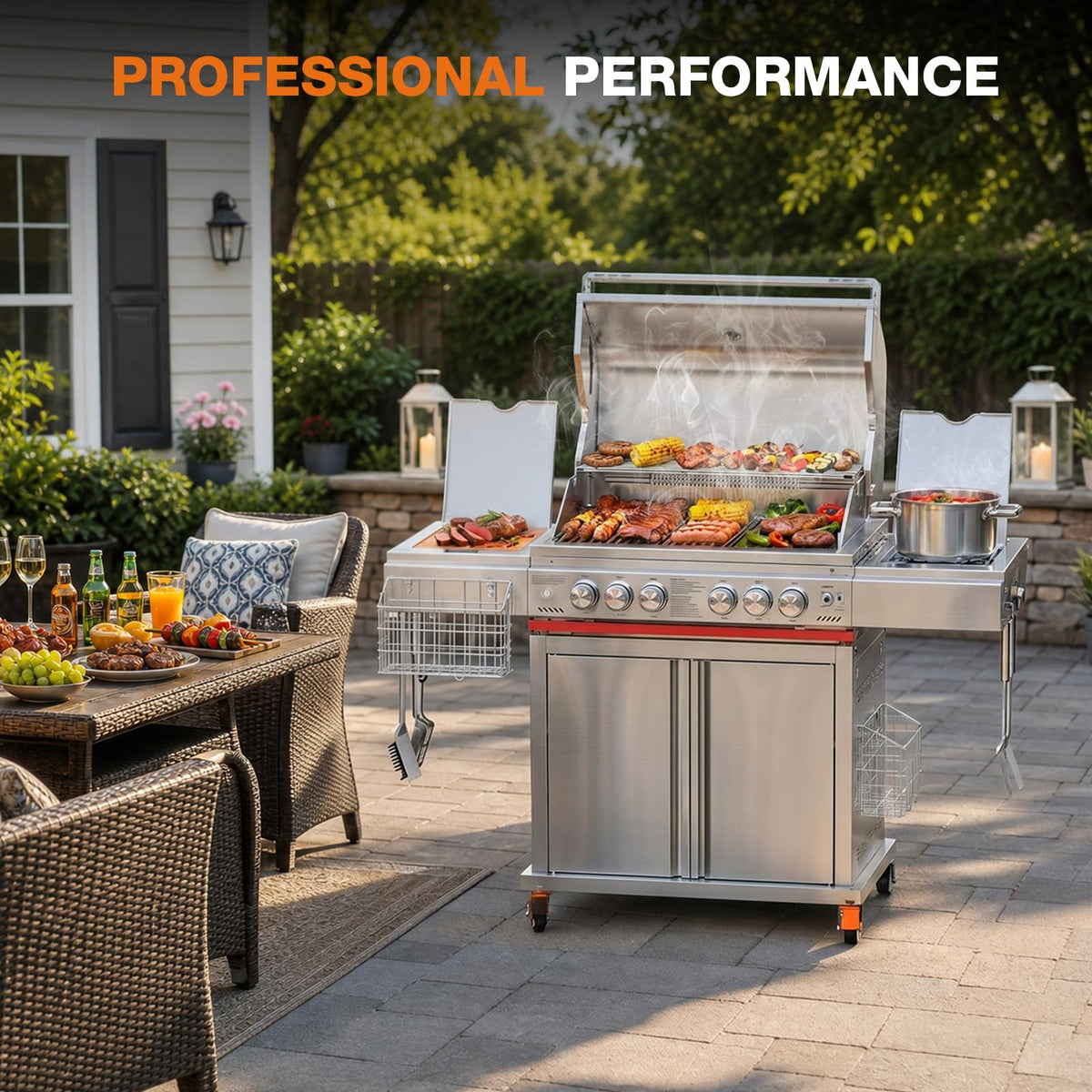 Heavy-duty SUS304 Stainless Steel 6-Burner Propane Gas Grill N786