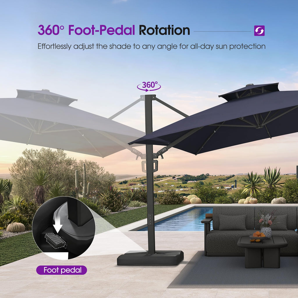 Navy Blue 10' X 13' Dual-Top Cantilever Umbrella with Base E9700