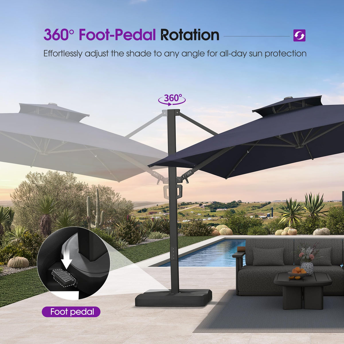 Navy Blue 10' X 13' Dual-Top Cantilever Umbrella with Base E9700