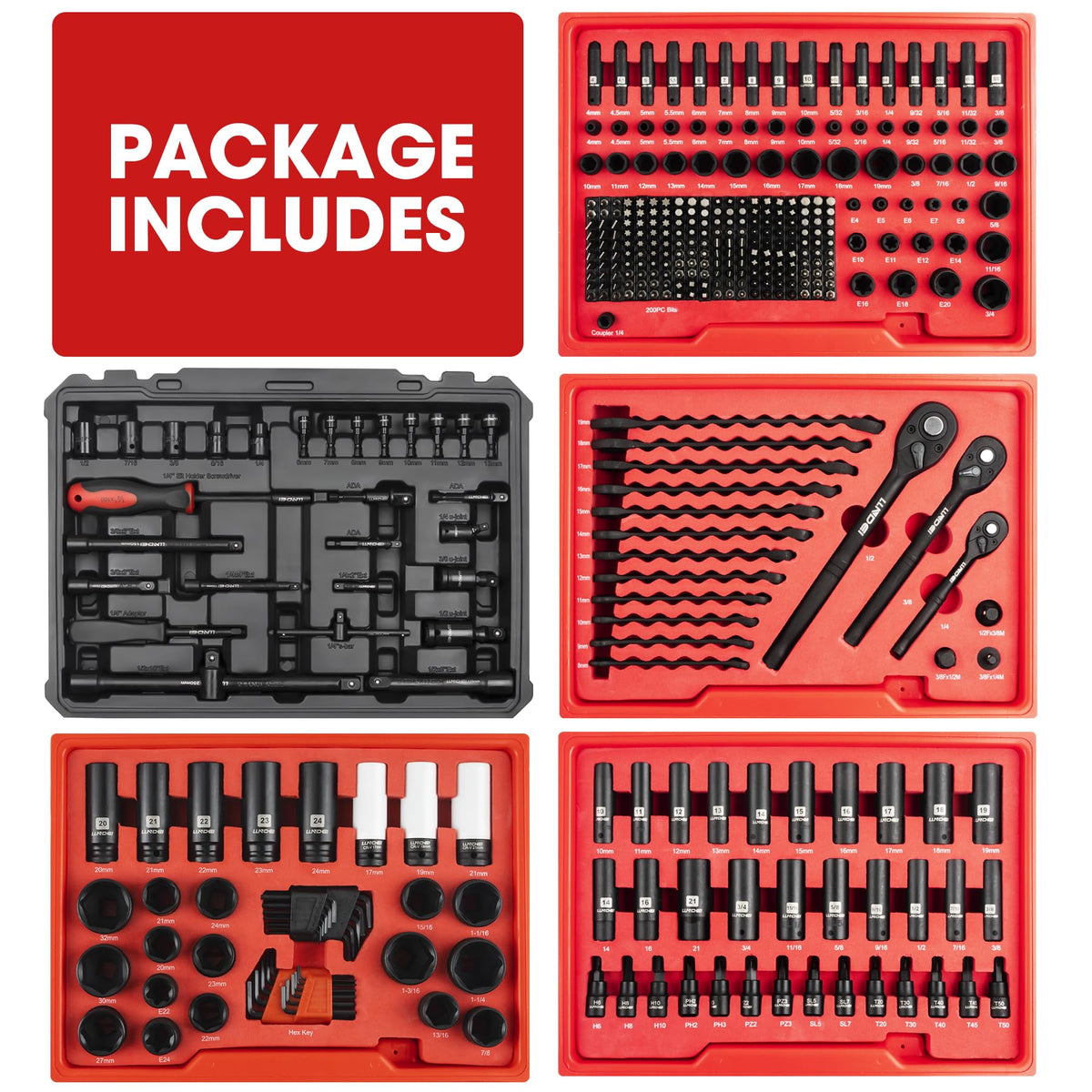 390Pcs Mechanics Tool Set and Drive Deep Socket Set, 1/4" 3/8" 1/2" S1695