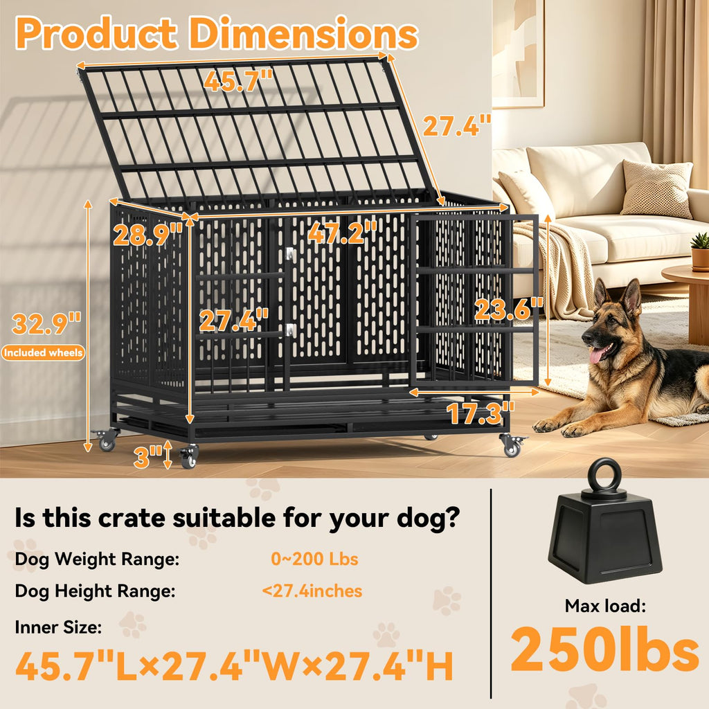 48 Inch Heavy Duty Metal Dog Crate with Wheels H44347