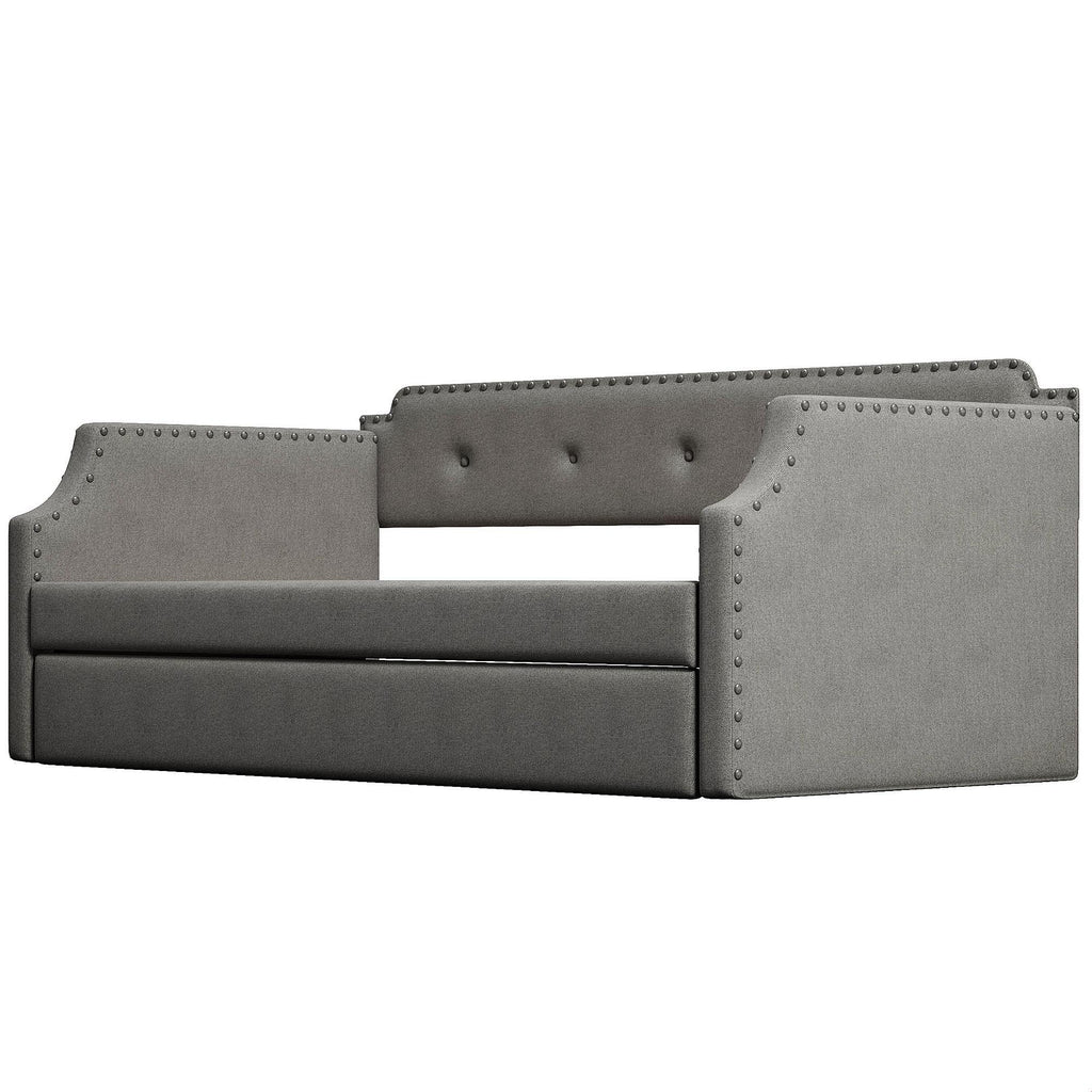 Gray Linen Upholstered Twin Daybed with Trundle Q688320