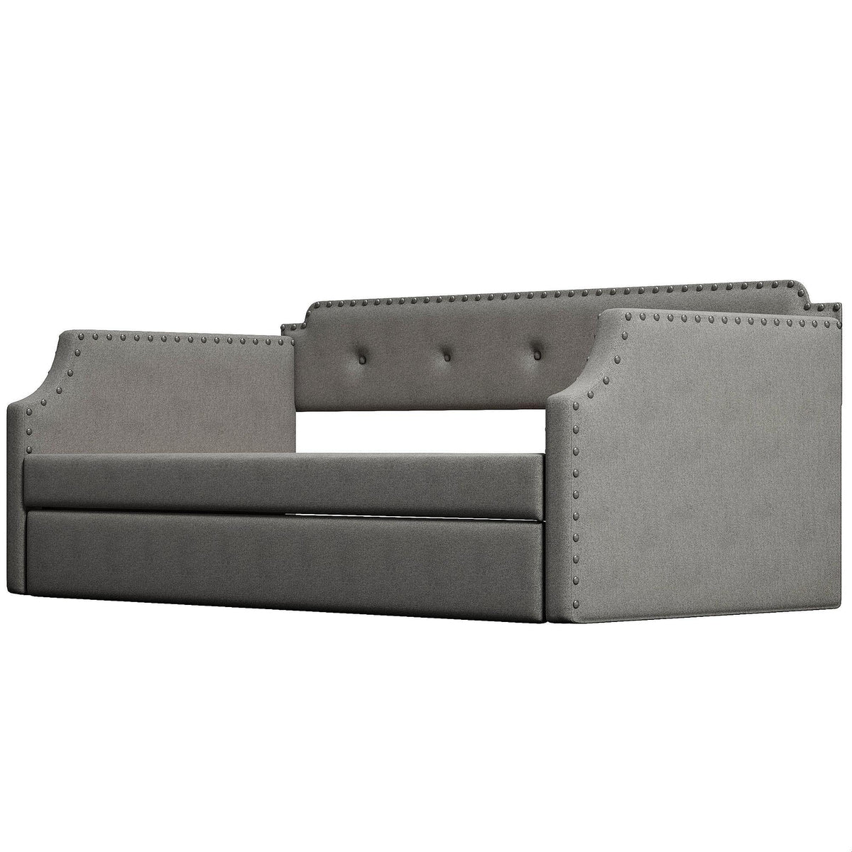 Gray Linen Upholstered Twin Daybed with Trundle Q688320