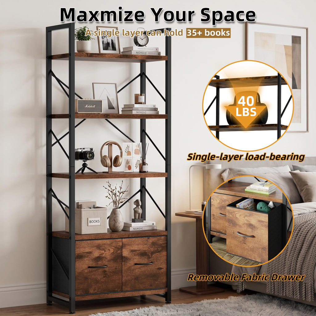 5 Tier Wood Bookshelf with Drawer P270140
