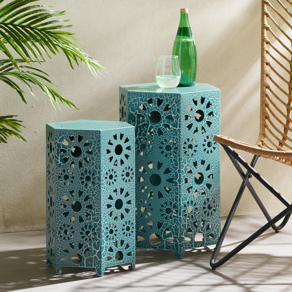 Teal Metal Garden Stool Side Table S44457