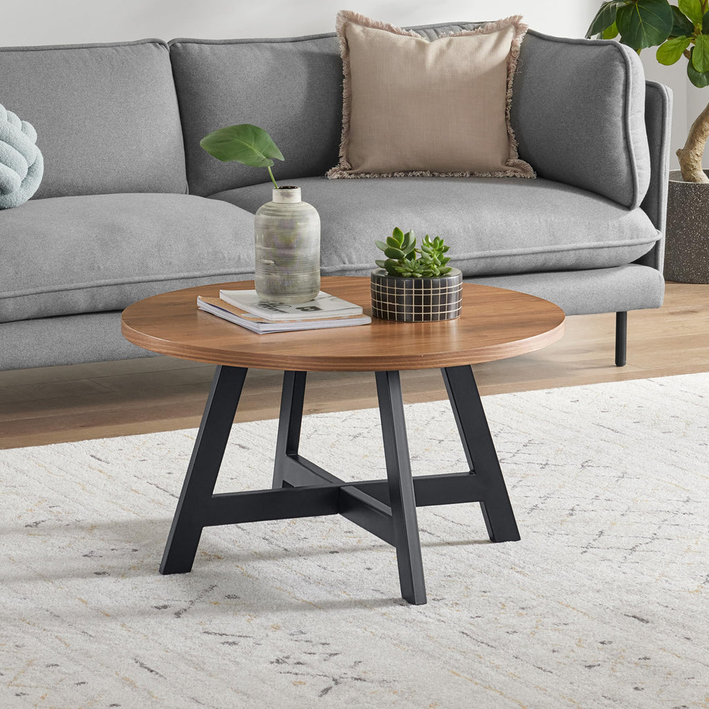 Round Wood Top Metal Base Coffee Table I883913