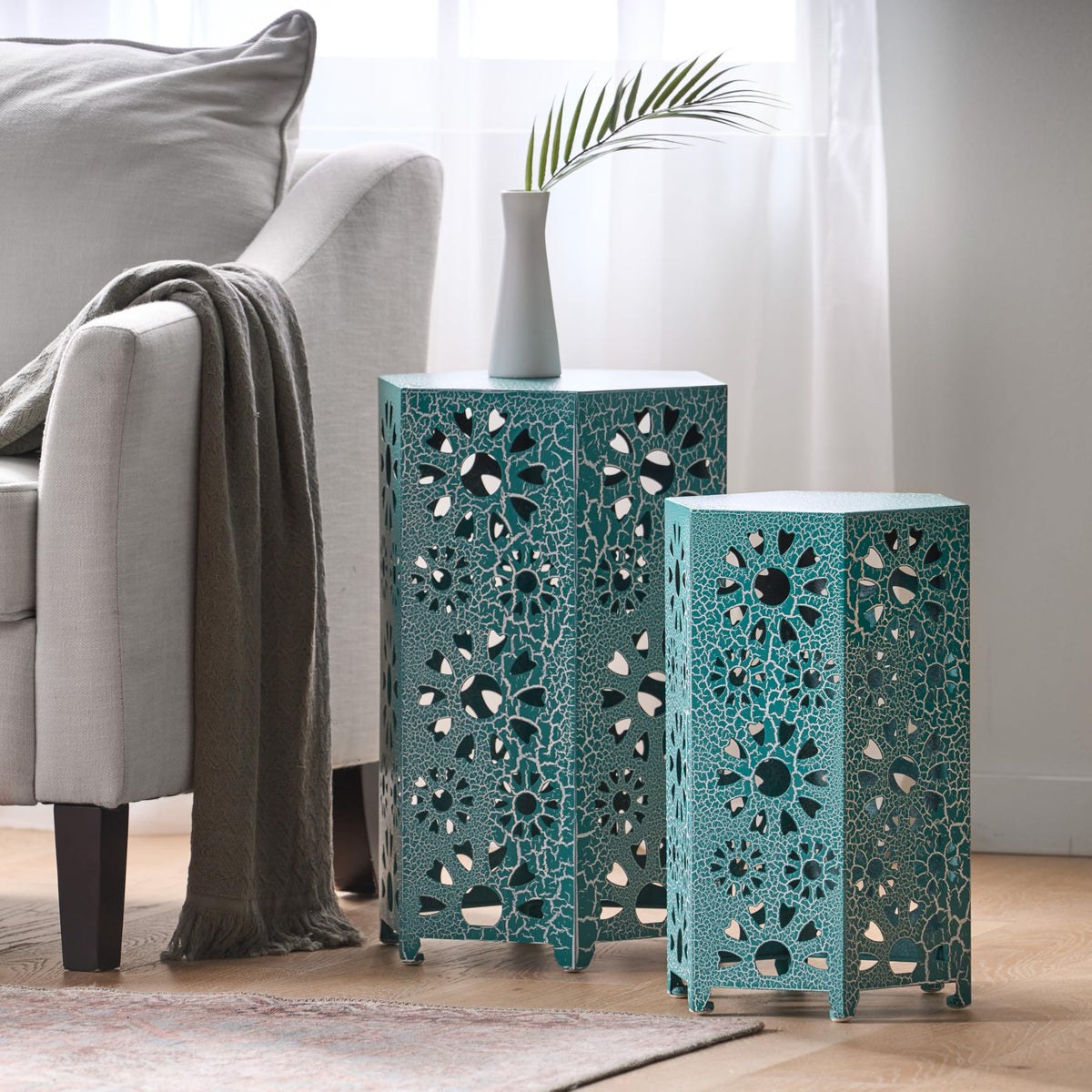 Teal Metal Garden Stool Side Table S44457