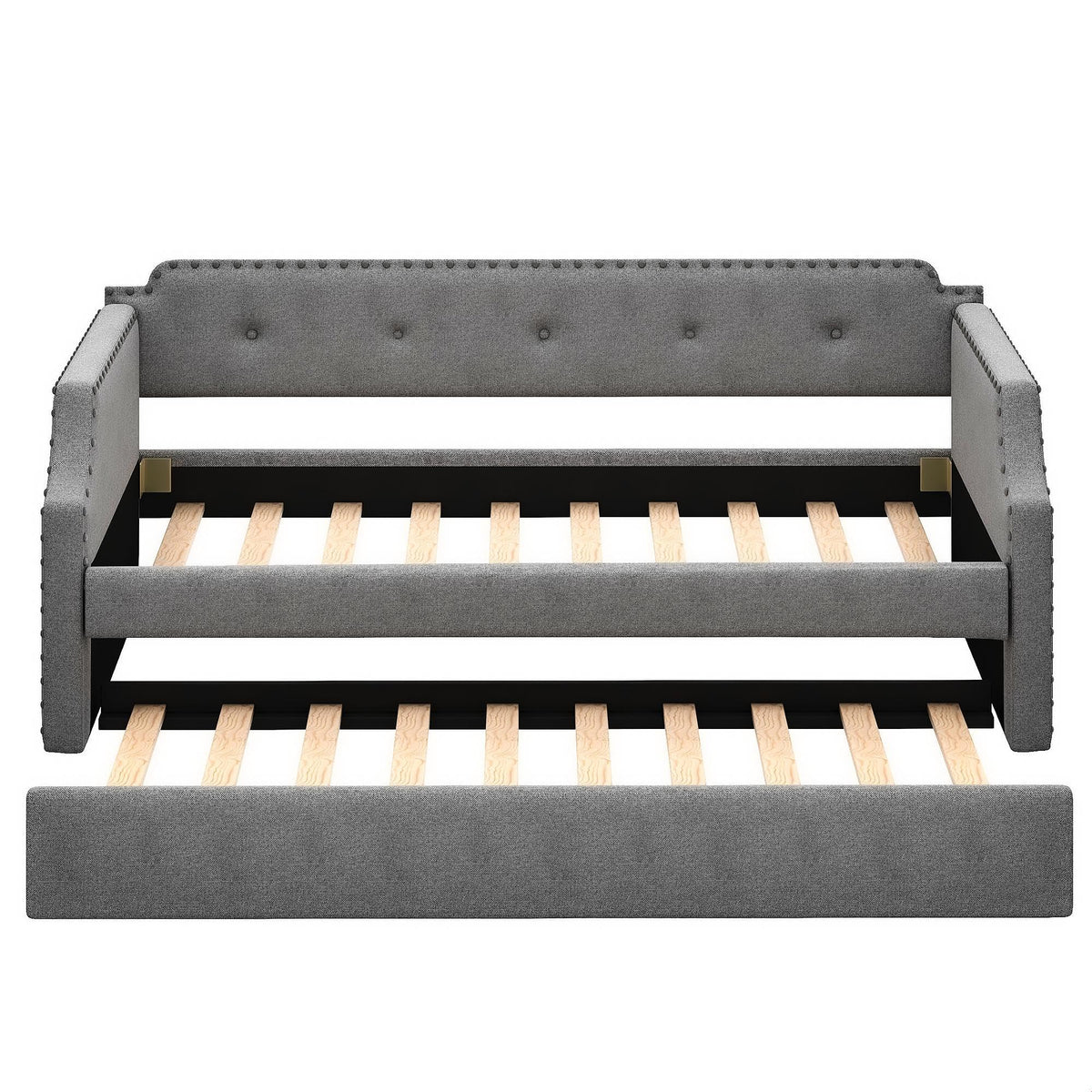 Gray Linen Upholstered Twin Daybed with Trundle Q688320
