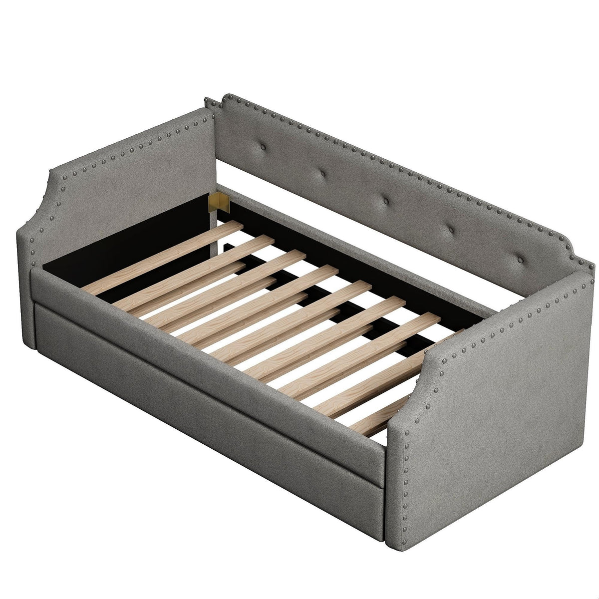Gray Linen Upholstered Twin Daybed with Trundle Q688320